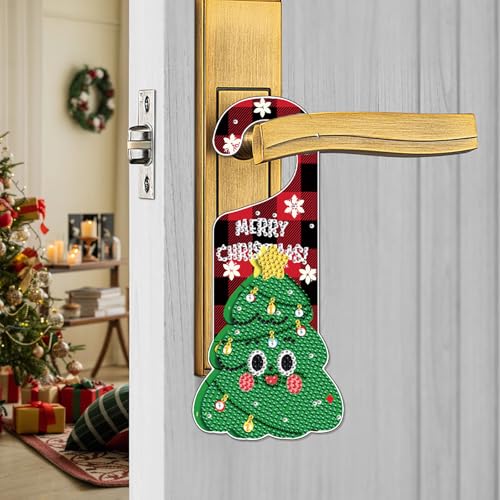 Image of AiYuanzsh Christmas Diamond Painting Door Sign Kit - 5D Special Shaped Drill, No Assembly Needed, Ready to Hang Holiday Crystal Art Door Decoration for Home Wall Window Gift