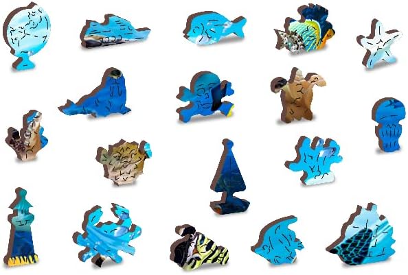 Miniatura 3 de WOODEN.CITY Rompecabezas de madera de 500 + 5 piezas Ocean Life - Rompecabezas avanzados de madera de peces coloridos para adultos - Juego de