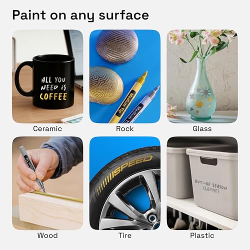 Image of ARTISTRO 2 Gold & Silver Permanent Marker - Waterproof Markers for Tire, Fabric, Rocks, Glass, Ceramic, Wood, Paper - Oil Based Paint Pens - Medium Tip 3mm