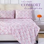 Viviland Floral 100% Feuilles de coton Twin, Fleur Rose Imprimé , Feuilles doux Percale, Refroidissement par Crisp, Ensemble simple de deux feuilles avec les paillettes d'angle, Poche profonde, Cozy Vintage Literie