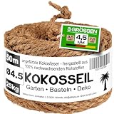 deli4you Corde en Fibre de Coco 4,5 mm x 50 m - Ficelle pour Jardinage, Bricolage et Décor...