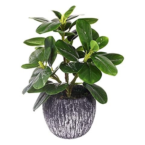 Artificial Potted Plant, Real Touch Artificial Oak Leaves Waterproof Fake Plants Indoor Outdoor, Eco Friendly Modern Concrete Greenery Plant Pots for Office Home Kitchen Shelf Farmhouse Decor Cover