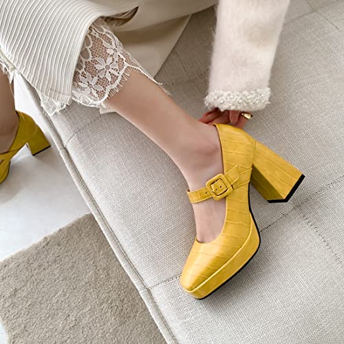VOKLIN Women's Fashion Ankle Strap Chunky Block High Heel Dress Pumps Square Toe Patry Mary Jane Pump Shoes4