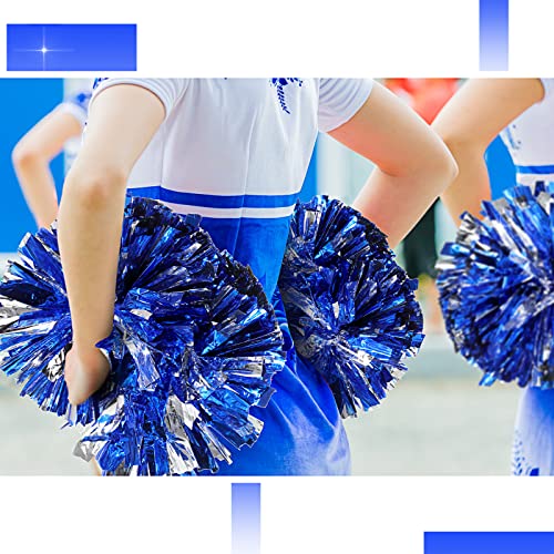 Canlierr 4 Pcs Cheerleading Pom Poms with Baton Handle and Cheerleader Hair Bows, 14 Inch Metallic Cheer Supplies for School Team Spirit Sports Dance Cheering(Blue) - Thumbnail 6