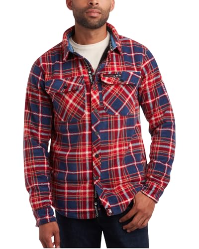 CANADA WEATHER GEAR Mens Flannel Shirt - Polar Fleece Long Sleeve Plaid Shirt Men Button Down Fall Outfits with Pockets, Size X-Large, Navy Plaid