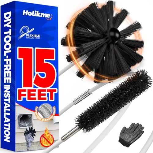 Holikme 15 Feet Dryer Vent Cleaner Kit, Lint Remover, Extends Up to 15 Feet, Synthetic Brush Head,...