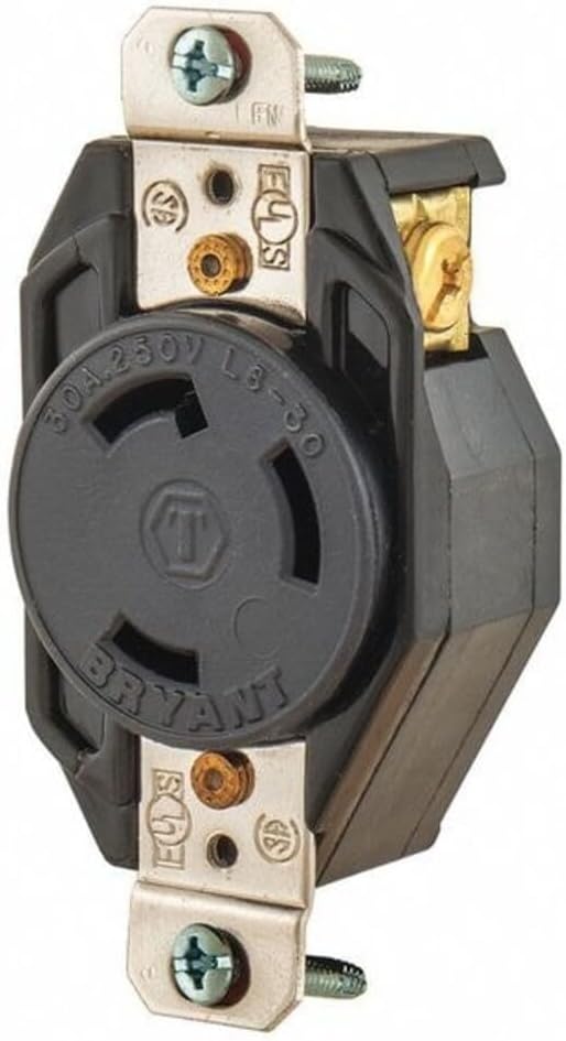 Bryant Electric Industrial Grade Locking Receptacle, 2-Pole, 3-Wire, Nema L6-30R, 30 Amp, 250V, Black