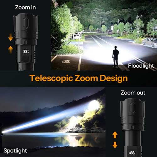Image of UN1QUE Digital Power Display Rechargeable Torch Light, 1000 Lumens Torch Light with 4 Light Modes, Stepless Zoom Flashlight