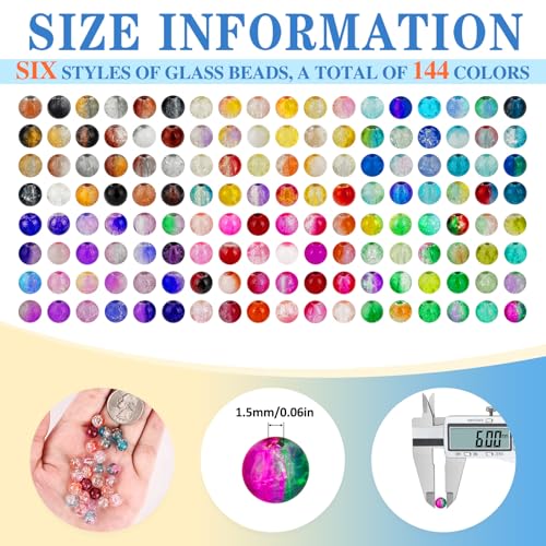 Image of XSEINO About 144 Colors 1200PCS 6mm Glass Beads Bracelet Making Set, 6 Styles of Mixed Crack Beads for Bracelets, Jewelry, and DIY Making