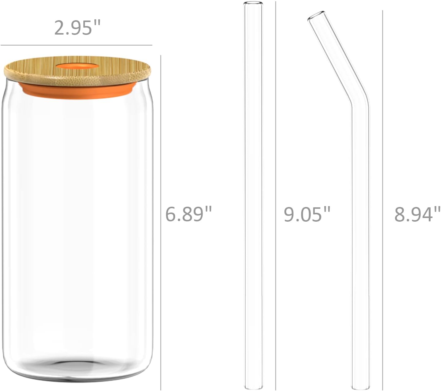 Zenbo 8pcs Set Glass Cups with Bamboo Lids, Glass Straws,Beer Can Shaped Drinking Glasses - 20 oz Iced Coffee Tumbler Cup, Ideal for Whiskey, Soda, Tea, Water, Gift (8 Pack, 20 oz)