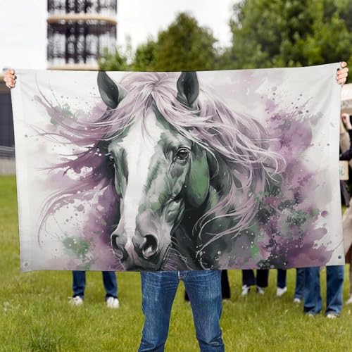 Drapeau cheval vert 119x177 cm en polyester résistant avec 4 œillets - 6