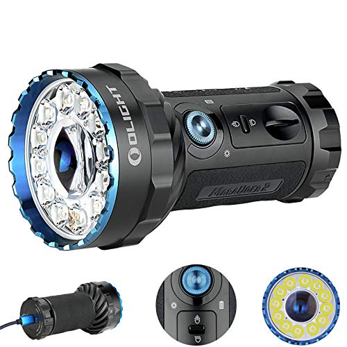 Olight Marauder 2 Powerful 14000 Lumens Rechargeable Tactical Flashlight,Spotlight and Floodlight LED Search Light for Camping,Hunting,with Built-in Battery Pack (Black)