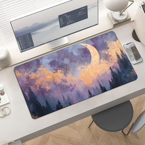 Image of Moon Tree Mountain Extended Gaming Mouse Pad, with Stitched Edges Large Mouse Pad Desk Protector, Rubber Base Mousepad Keyboard Mouses Mat for Work Game Office Home- 32 inch X 16 inch Inch