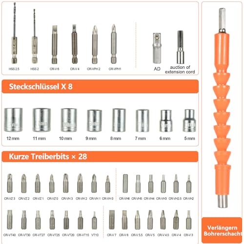 Akkuschrauber Klein - 3,6V Mini Elektrischer Schraubendreher mit Akku, 90° klappbar Electric Screwdriver Set mit 47tlg Zubehör, 2-Drehrichtung, LED Licht, Koffer, USB-Ladekabel – Bild 5