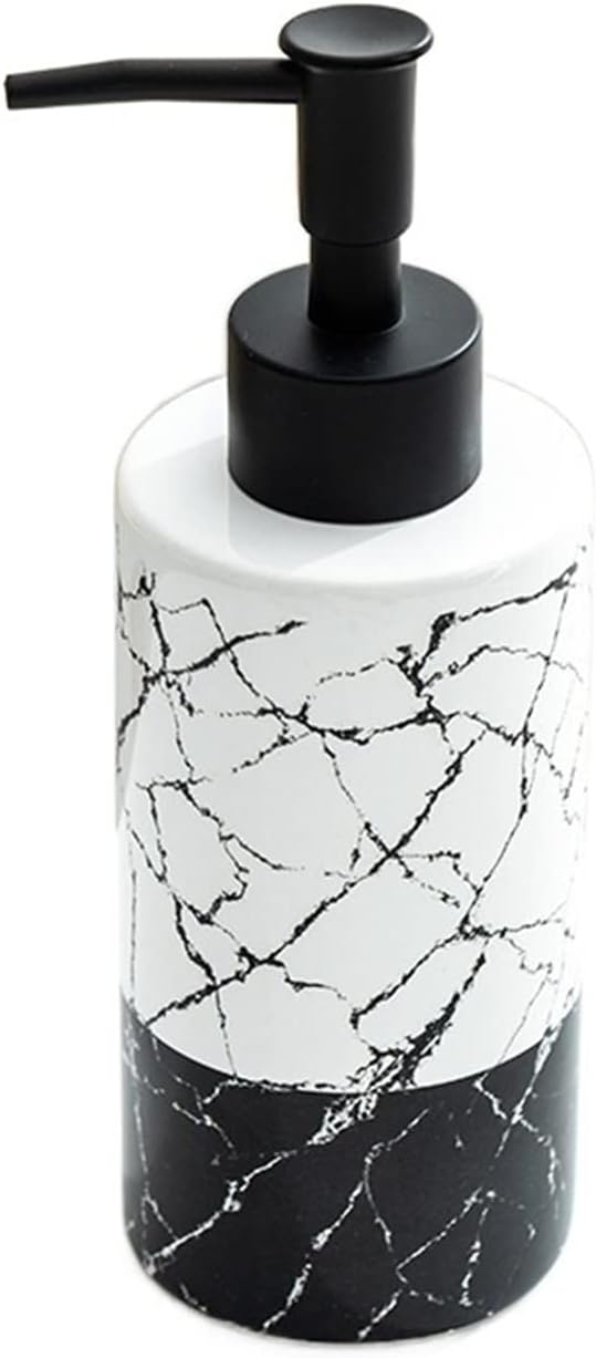 Bathroom Soap Dispenser 300ml Marble Ceramic Liquid Soap Dispenser Lotion Shampoo Pump Bottle Bathroom Set Bathroom Accessories Lotion Dispenser (Color : White Black)