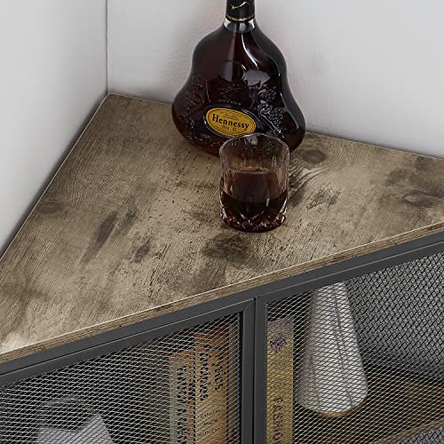 Vecelo Corner Cabinet/Table, 3-Tier Shelves With Protection Door, Metal Frame Storage Shelf Organizer For Small Space, Living Room, Kitchen, Bathroom, Set Of 1, Grey #TOP6