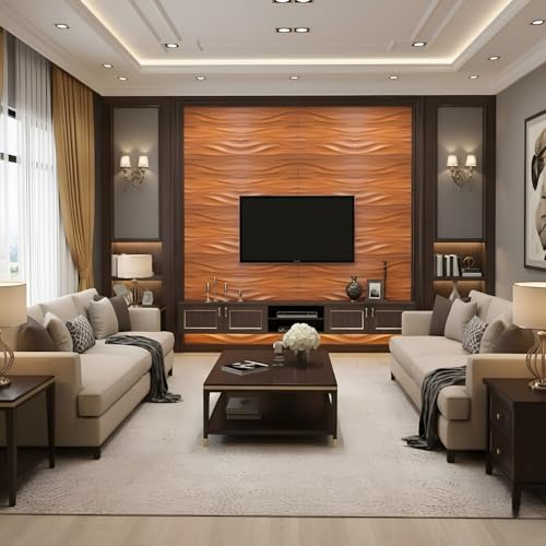 Image of Kayra Decor 3D PVC Wall Panels - Wave Design, Walnt Wood Color 19.7 inch x 19.7 inch (Pack of 40) | Covers 107.60 Sq. Ft. |
