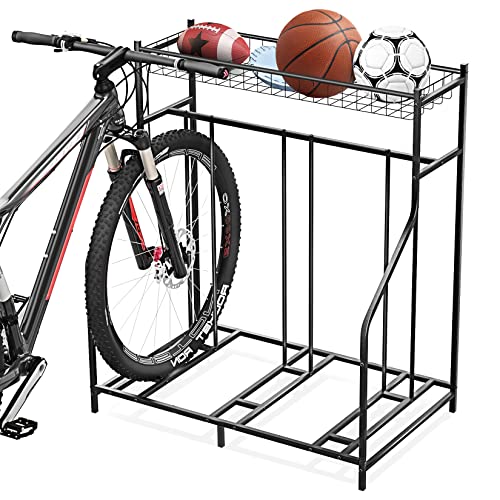 Gadroad 3 Bike Rack Garage With Storage Basket, Bike Stand Floor, Garage Organizer Bike Parking Rack, Metal Floor Bicycle Rack Station For Mountain/Kids Bike, Black #TOP2