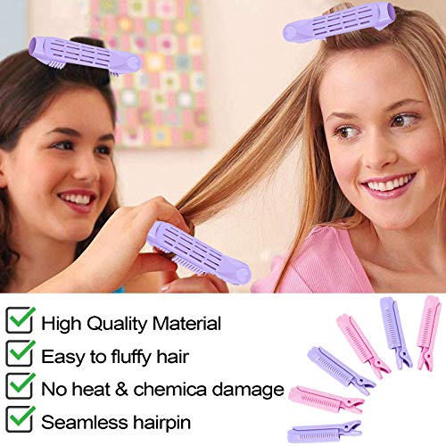 7 Pieces Volumizing Hair Root Clip And Rat Tail Comb Hair Styling Set, Natural Fluffy Wave Volume Hair Clip Hair Root Curler Hair Styling Tool Rollers For Women Girls (Pink, Purple) #TOP6