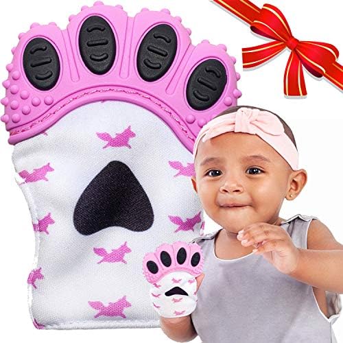 BabyNoms ® Teething Mitten | The Original Teething Paw | Safe Silicone Teething Toys or Teething Ring Provides Self-Soothing Teething Relief | Pink Teether