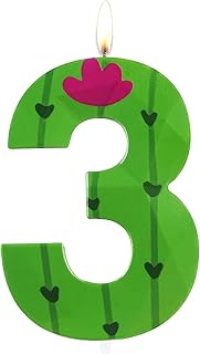 Metallic Green 3D Cactus Birthday Candles, Cactus Number 3 Candle, Happy 3rd Birthday Candle for Cake, Hawaiian Cake Topper Decorations for Boys Girls Summer Beach Birthday Party Anniversary Supplies