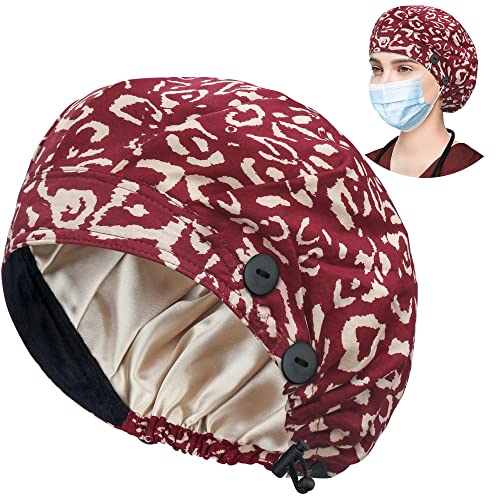 Image of ABAMERICA Bouffant Caps with Button and Sweatband, Adjustable Scrub Caps for Women Men, One Size Multi Color