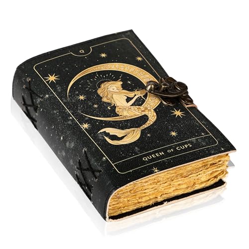 TUZECH Libro degli incantesimi diario rilegato in pelle con bordo in carta Grimorio stampato diario terzo occhio stregoneria fornitura e quaderno incantesimo strega libro antico vintage per uomini e