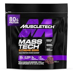 Muscletech High-Protein Mass Gainer (Triple Chocolate Brownie, 6LB) – Mass Tech Extreme 2000 Mass Gainer Protein Powder Supplement – Weight Gainer for Increase Muscle, Enhanced Recovery & Strength