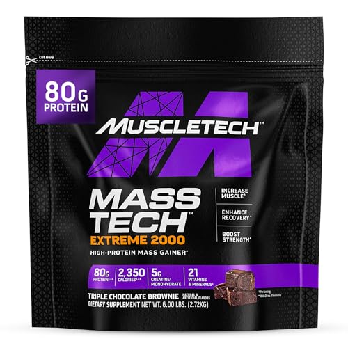 Muscletech High-Protein Mass Gainer (Triple Chocolate Brownie, 6LB) – Mass Tech Extreme 2000 Mass Gainer Protein Powder Supplement – Weight Gainer for Increase Muscle, Enhanced Recovery & Strength