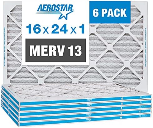 Aerostar 16x24x1 MERV 13 Pleated Air Filter, AC Furnace Air Filter, 6-Pack (Actual Size: 15 3/4"x 23 3/4" x 3/4")