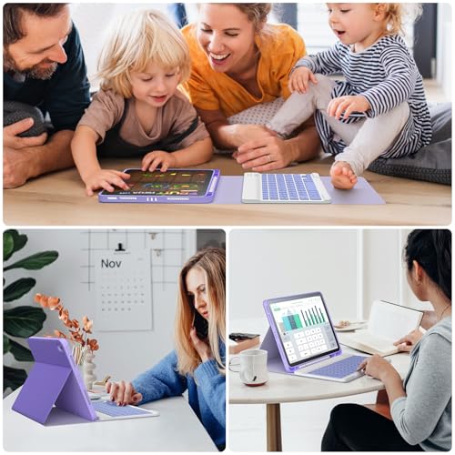 iPad Case with Detachable Bluetooth Keyboard (USB-C Rechargeable) & Stylus Pen for iPad Air 11" (M2/M3 2024/2025) air 4th/5th - Slim Protective Cover with Pencil Holder, Multi-Angle Stand,Purple - Image 8