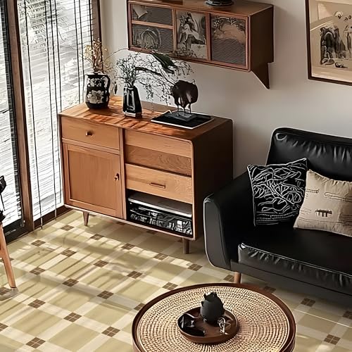Alwayspon Peel and Stick Vinyl Floor Tiles 12"x12" 12Pcs, Self-Adhesive Flooring Sticker for Kithchen Bathroom Dinning Room Bedroom Home Decor DIY, Cream Brown