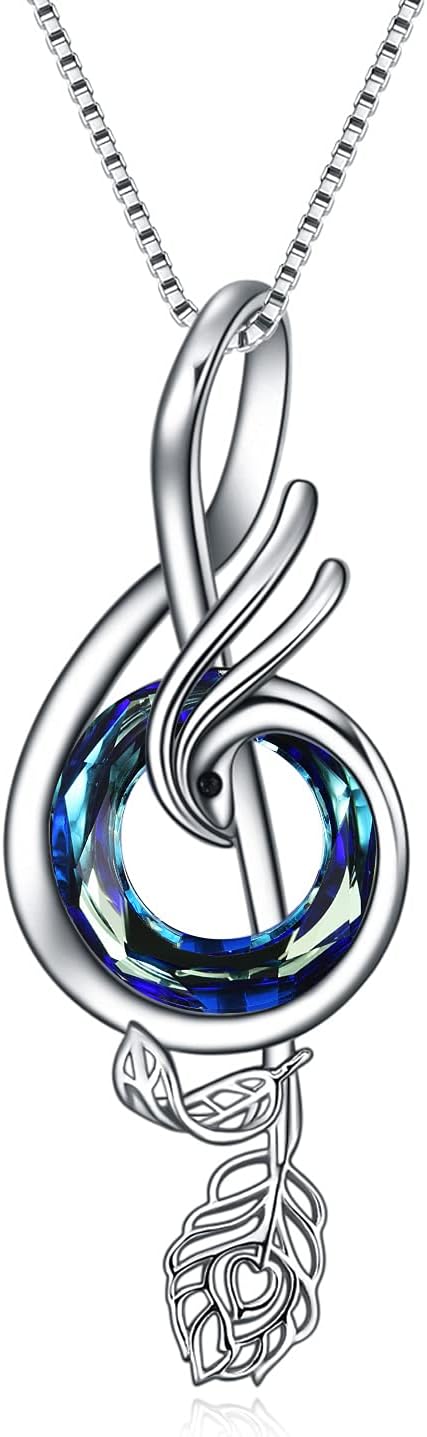 TOUPOP Music Gifts Sterling Silver Phoenix Music Pendant Necklace with Circle Crystal Musical Notes Jewelry Gifts for Women Girls Student Teacher Birthday Christmas Mothers Day