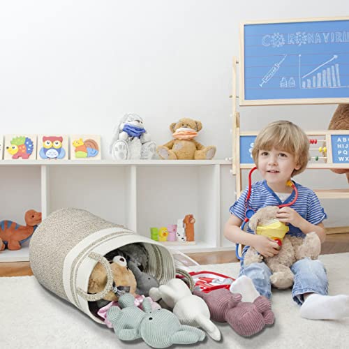 Image of XUANGUO Cotton Rope Laundry Basket Hamper for Clothes Large Brown and White | Baby Nursery Hamper Bin and Woven Storage Basket for Living Room Bedroom Boho Tall Rope Baskets Blankets Toys Pillows Towels