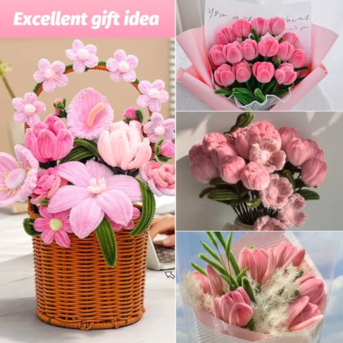 Miniatura 7 de Ysuvin Limpiador De Pipas Para Manualidades, 400 Unidades, Juego De Flores, 4 Colores, Rosa Y Verde, Limpiador De Pipas Para Manualidades Con Alambre De Flores, Estambres, Bolsa De Flores Para Ramo De