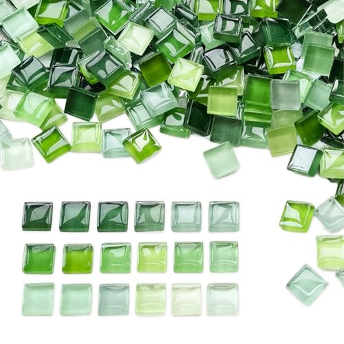 1kg Mosaiksteine zum Basteln Quadratische Glas Mosaiksteine 1x1cm Mosaik Steine ca. 1200 Stück Kristall Mosaikfliesen Mini Mosaik Fliesen für DIY Kunstprojekte Mosaikdekorationen Heimdekoration(Grün)