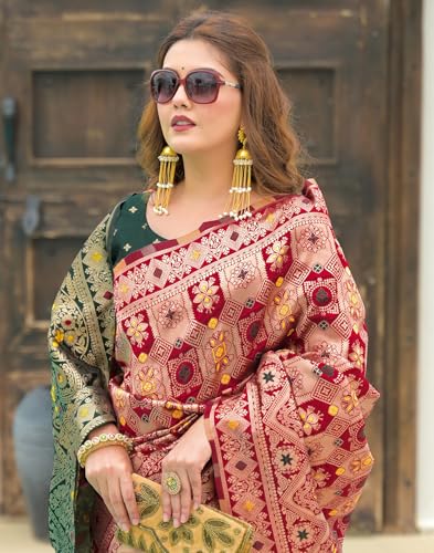 Image of SIRIL Women's Banarasi Weaving Soft Silk Saree With Unstitched Blouse Piece(4791S141 Green)