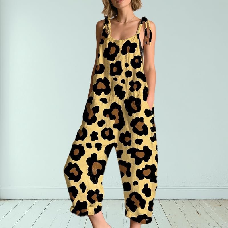 Oversized Womens Jumpsuit Novelty Y2k Floral Print Sleeveless Overalls Wide Leg Summer Spaghetti Strap Boho Rompers - Image 2