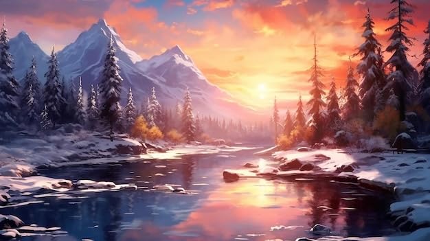 Puzzles 1000 Mountain Sunset Sunset Landscape Winter Forest Snow - Relieving Games for Everyone-Perfectly for Home Decor