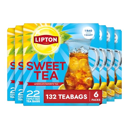 Lipton Southern Sweet Iced Tea Bags, Family Size Zero Calories, 132 Total Bags (22ct - Pack of 6)