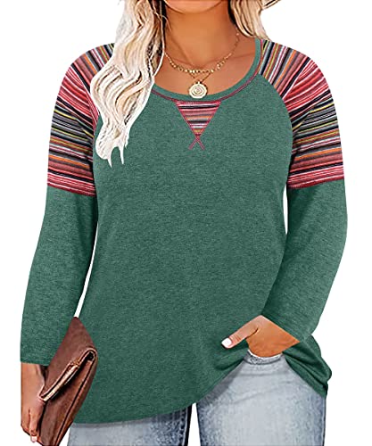Image of CARCOS Plus Size Tops for Women Color Block Flower /Striped /Camo Crew Neck Long Sleeve Tee Shirt