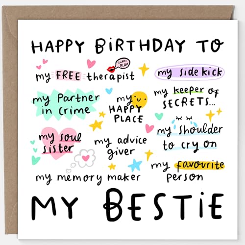My Bestie Birthday Card - Best Friend Birthday Card - My Happy Place - My Free Therapist - My Partner in Crime - Funny Card for Best Friend