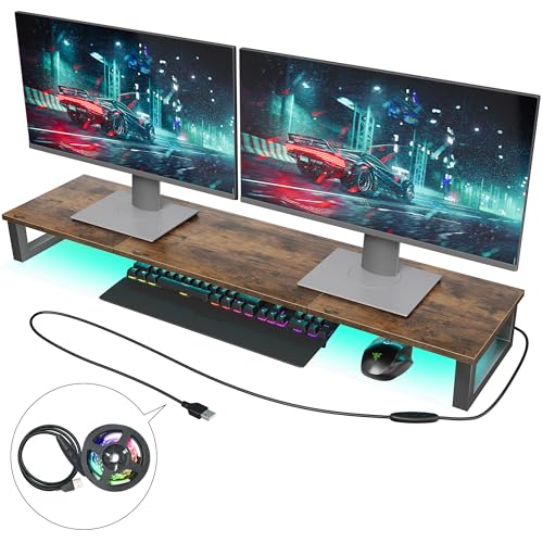 Oropy Dual Led Monitor Stand With Rgb Strip Lights 37.7 Large Computer Stand ...