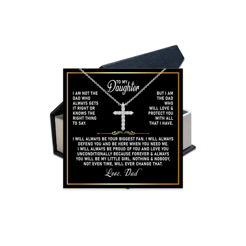 Necklace Gift from Dad Mom, Stainless Steel Cross/Heart/Love Knot Pendant with Engraved Message Card, Birthday Christmas Jewelry Gifts for Daughter