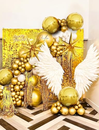Image of Toys Treasure 6pcs 22 inch Gold Metallic Foil Balloons Set - 4D Star Ball Balloons for Birthday Disco Dance Graduation New Year Decorations