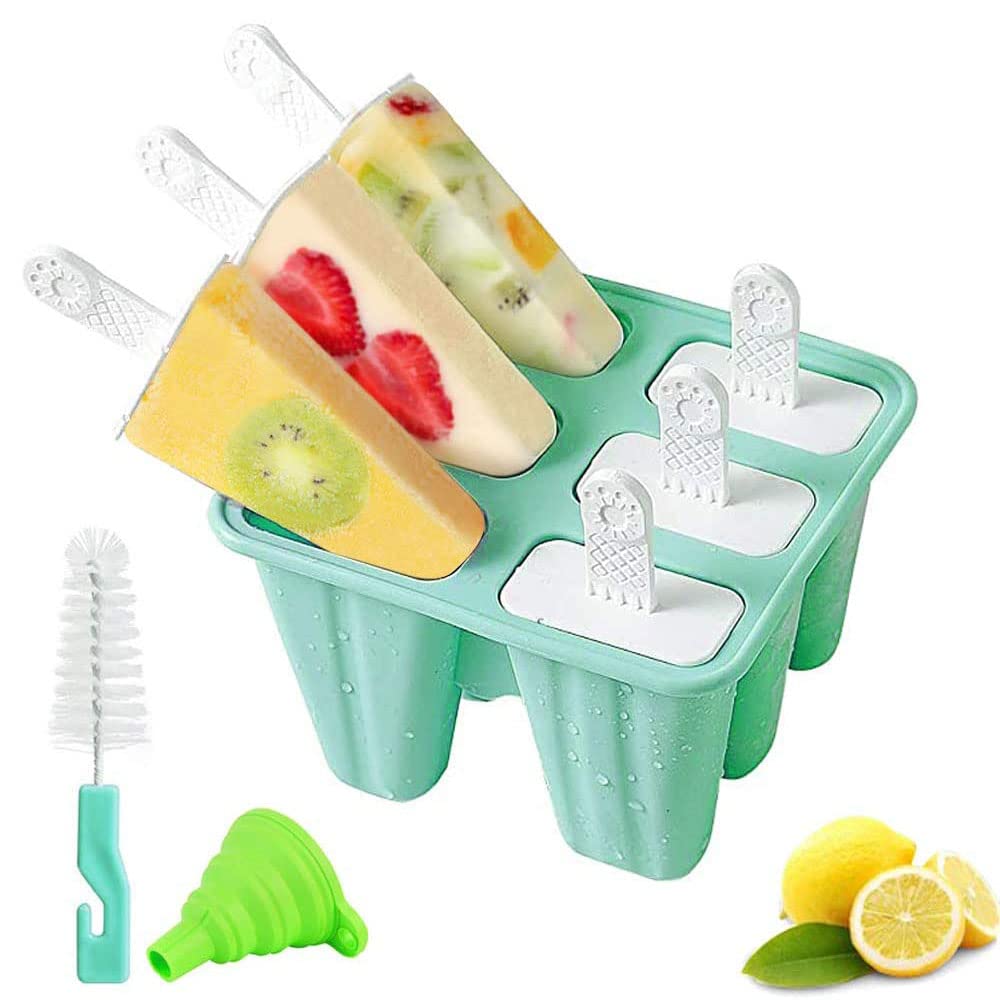 Ice Lolly Moulds with Sticks, Ventdest Food Grade Silicone Popsicle Mould, Easy to Remove Ice Cream Moulds, 6 BPA Free Ice Lolly Makers, Reusable Ice Pop Mould for Kids Adults