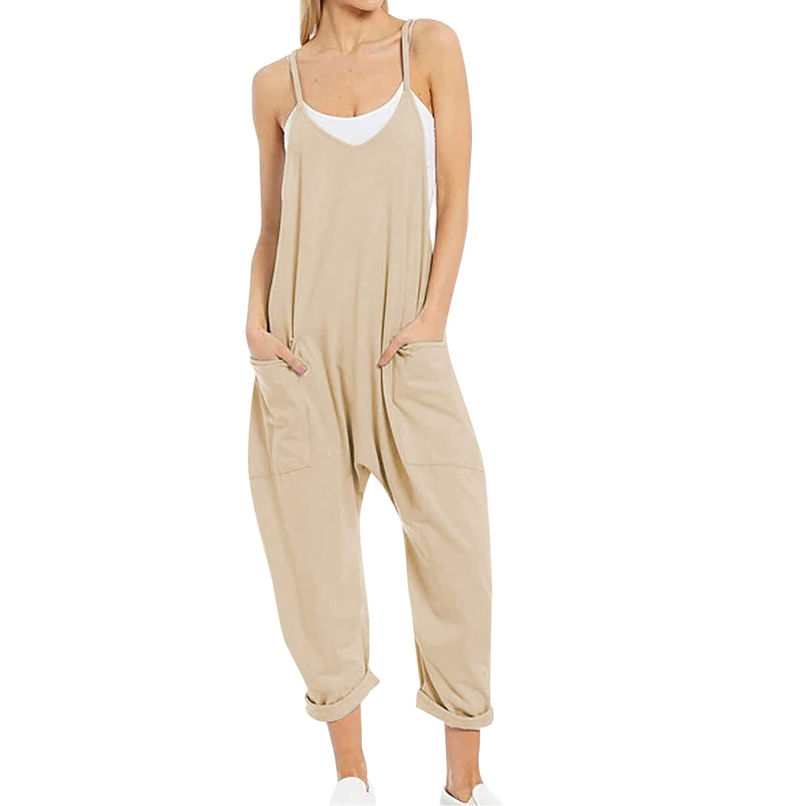 IQYU Mono de Mujer Elegante para Boda Chaleco de Traje, Beige, XXXL
