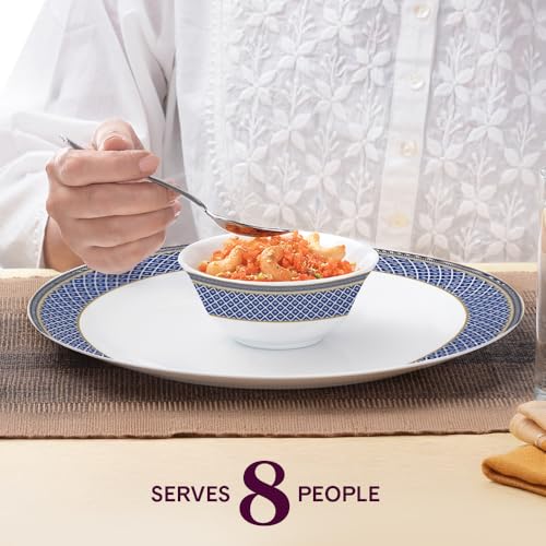 Image of Larah by Borosil Opalware Dinner Set Microwave & Dishwasher Safe | Bone-Ash Free | Crockery Set for Dining & Gifting | Plates & Bowls