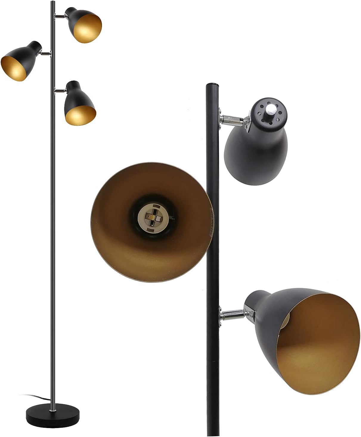 Tree Adjustable Floor Lamp, Retro Metal Floor Lamp, Black/Gold, E27