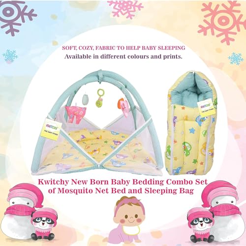 Image of Kwitchy New Born Baby Bedding Set Play Gym Bed with Mosquito Net & Carry Bag Combo (0-6 Months) Yellow